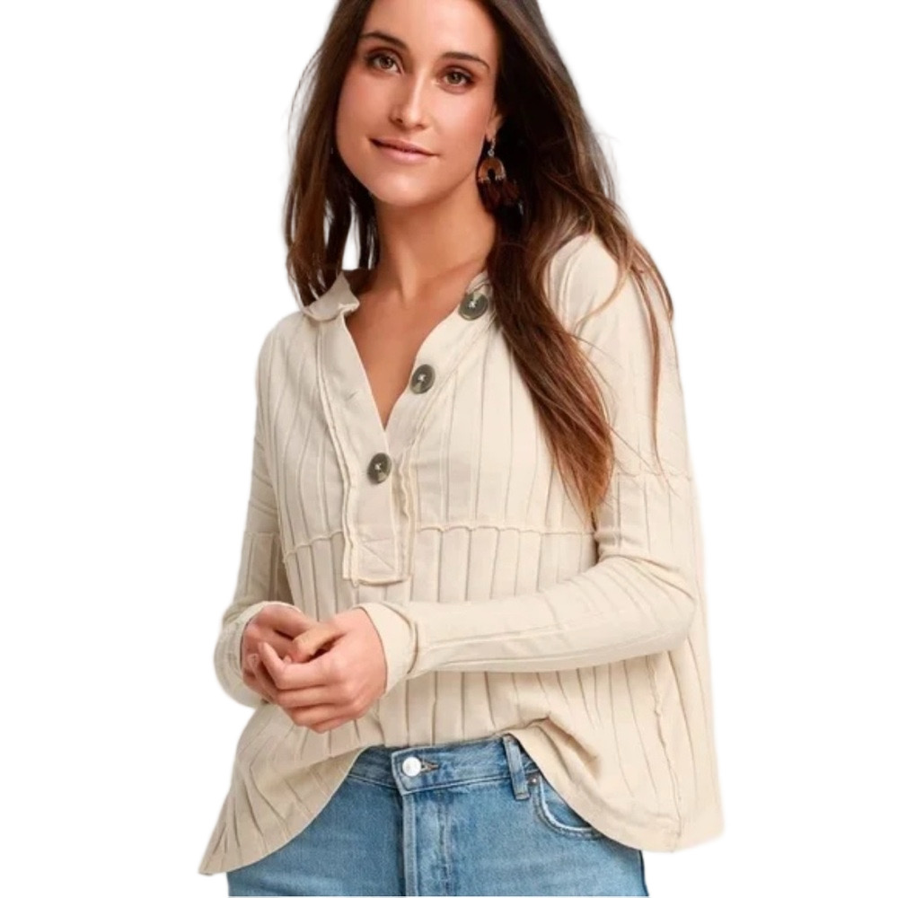 🪗We The Free mix ivory Button-Up Top ribbed long sleeve size XS GUC